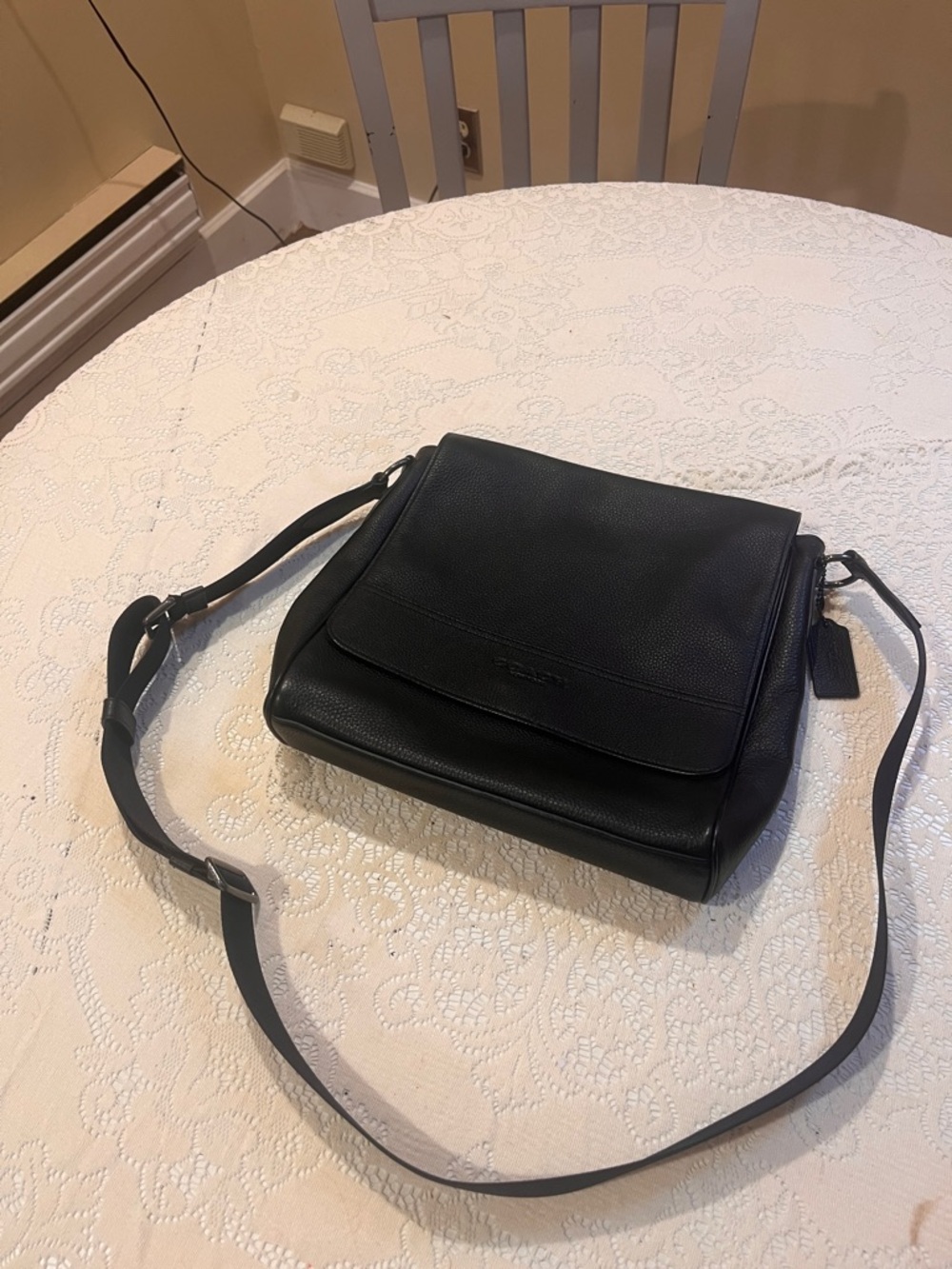 Coach Black Leather Crossbody Messenger Bag